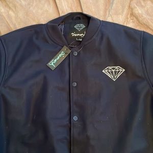 Diamond Supply Co Mens Logo Twill Button Up Bomber Jacket Size Large Black